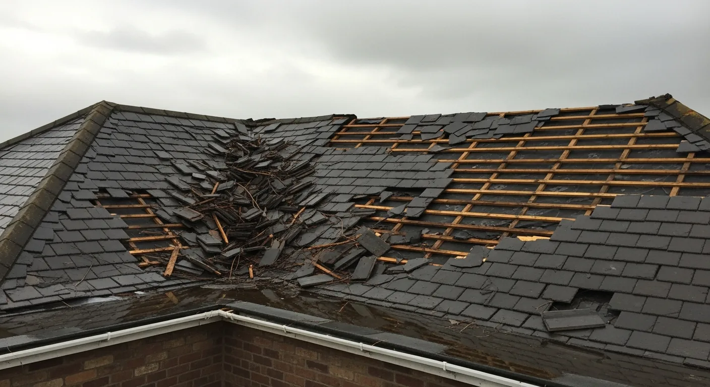 Storm damaged UK pitched roof